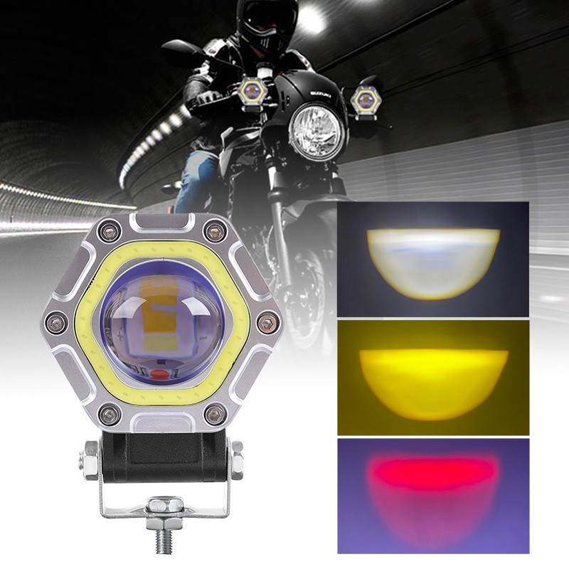 2 PCS Motorcycle 3.5-Inch Hexagonal Spotlight Auxiliary Spotlight External Glow