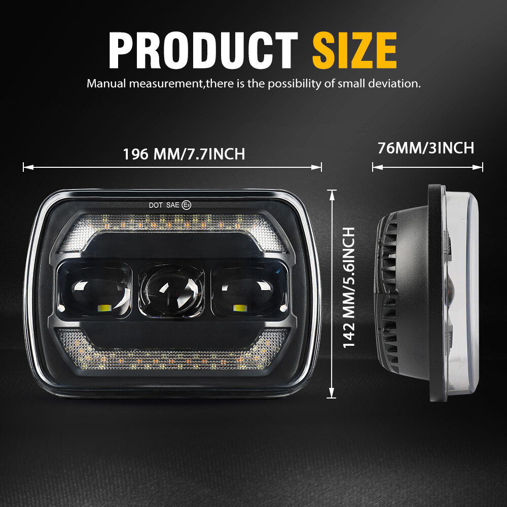 Ultra-bright 5X7″7×6″ inch Rectangle LED Hi/Lo Beam Headlight DRL 180W Headlamps