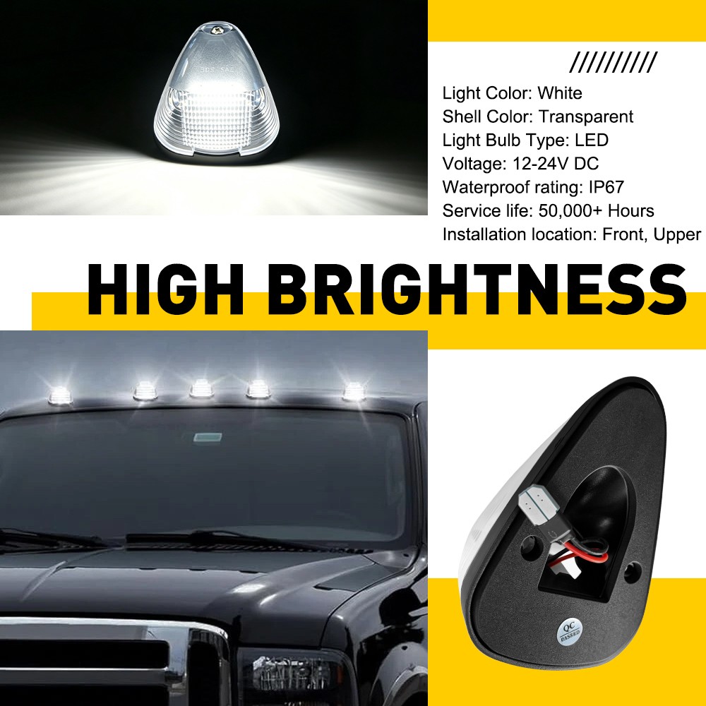 5X Clear White LED Cab Roof Marker Lights For Ford F-250 F250 Super Duty 1999-16