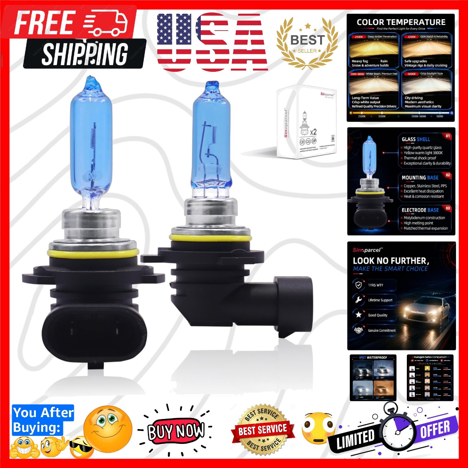 9012 Headlight Bulb, 35% Whiter, +150% More Brightness, 3800K White Bulb for …
