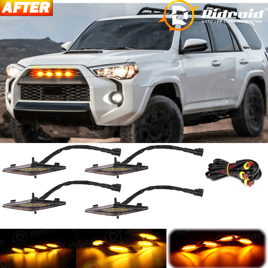Set 4PCS Smoked Front Grille Led Amber Lights Light For Toyota 4Runner 2014-2019