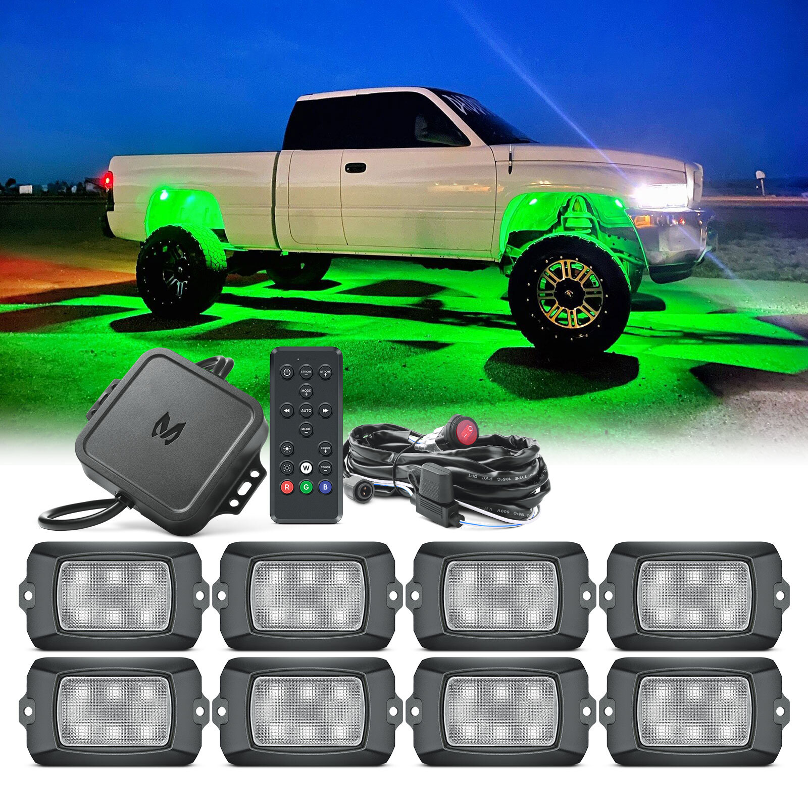 MICTUNING C1 C2 Q1 RGBW LED Rock Lights, Remote/APP Control Underbody Glow Light