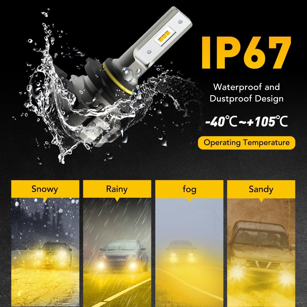 H10 9045 9040 3000K Fog Lights CSP LED Chips DRL Replacement for Cars Pack of 2