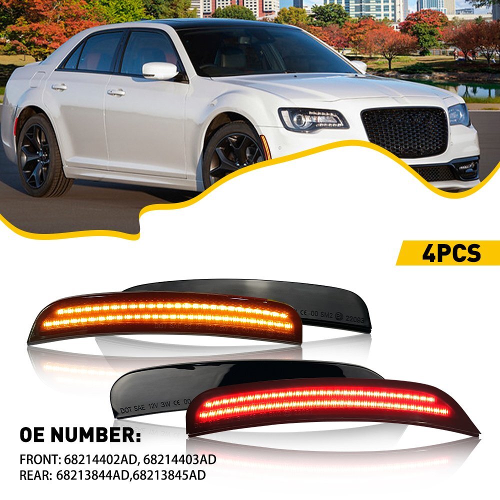 For 2015-21 Chrysler 300 Smoked LED Side Marker Light Front Rear Lamp 4PCS EXE