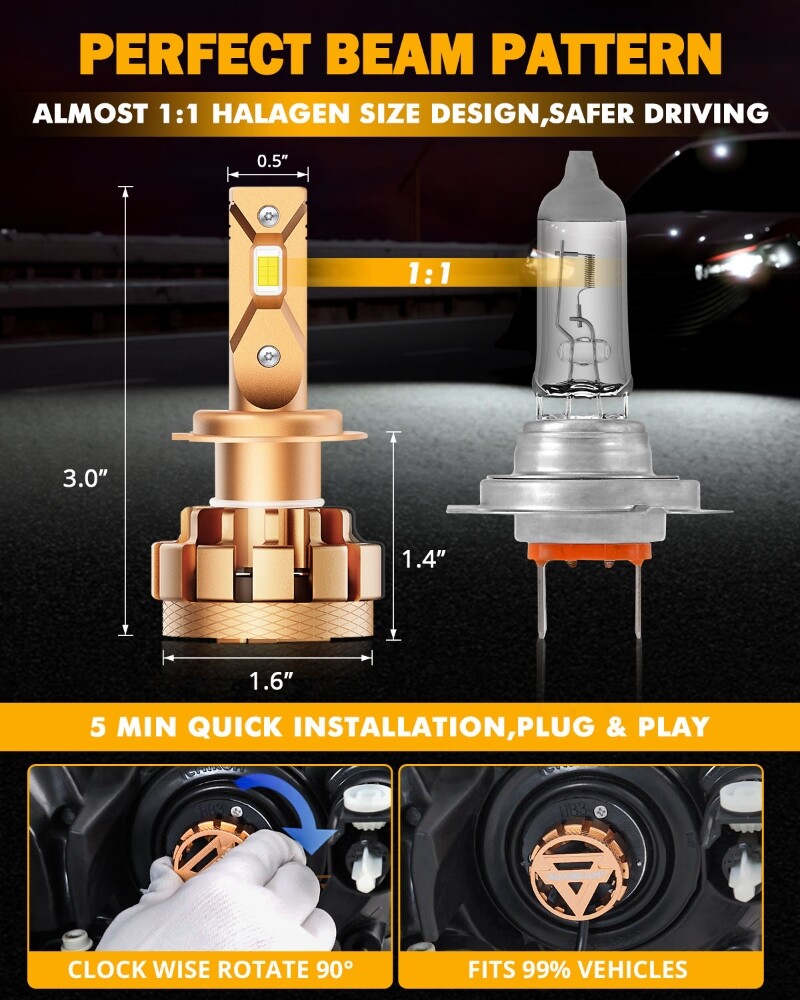 AUXBEAM Canbus LED Headlight Fog Bulbs 6000K For BMW 328i 325xi 330xi 2002-2006