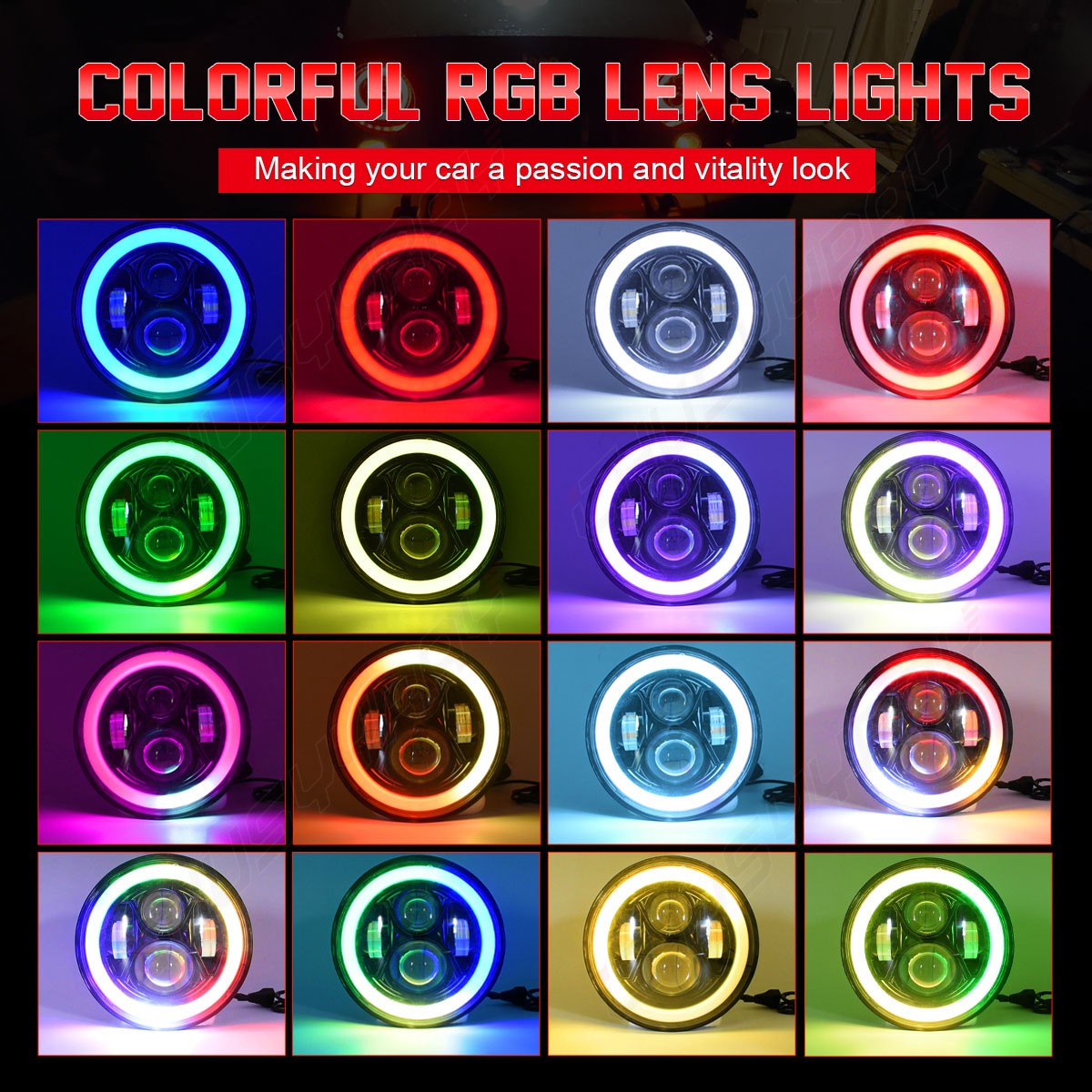 New Pair 7inch RGB LED Round Headlight Hi/Low Beam for Peterbilt 379 359 Trucks