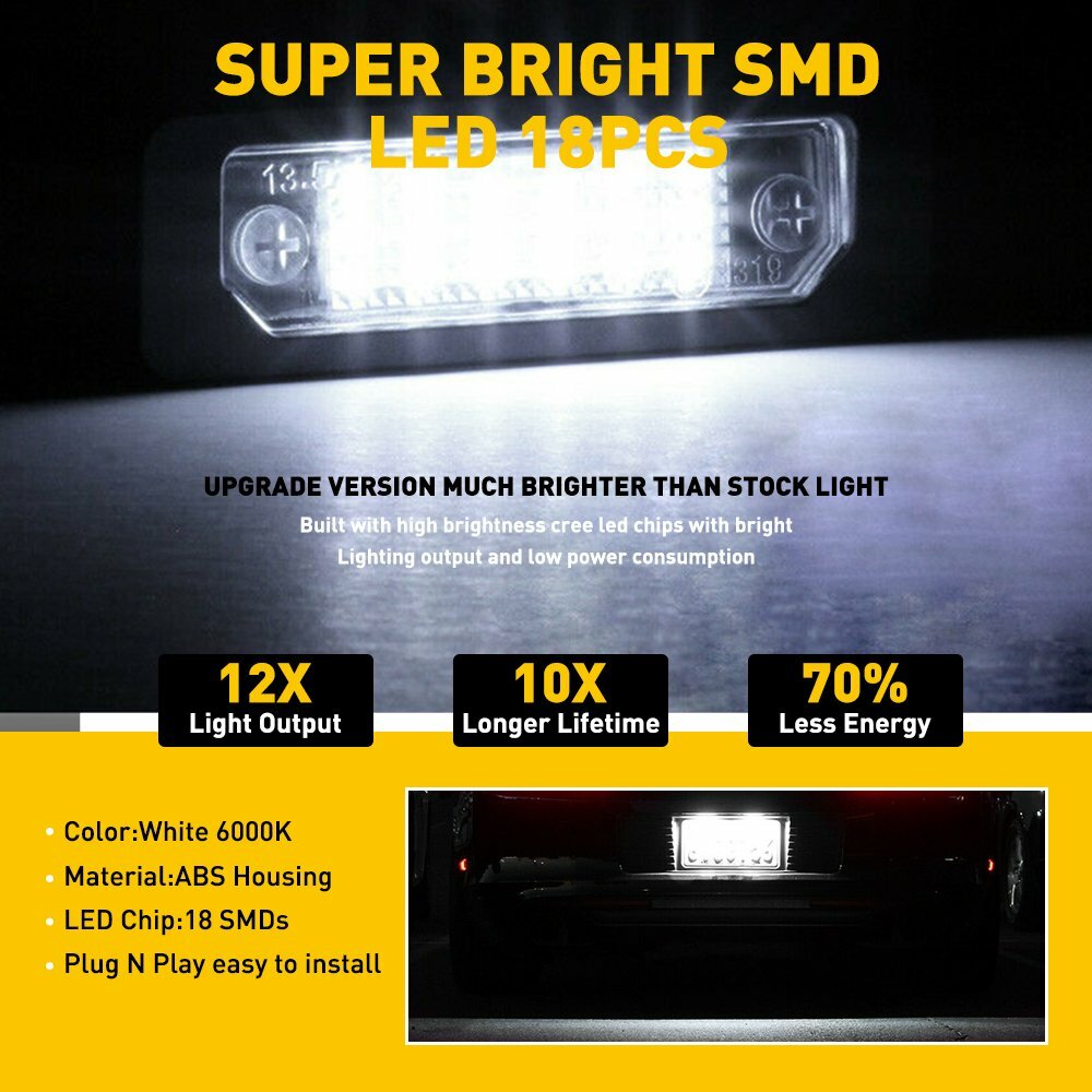 For Lincoln MKS MKT MKX MKZ White LED License Plate Light Tag Lamps 6000K Bright