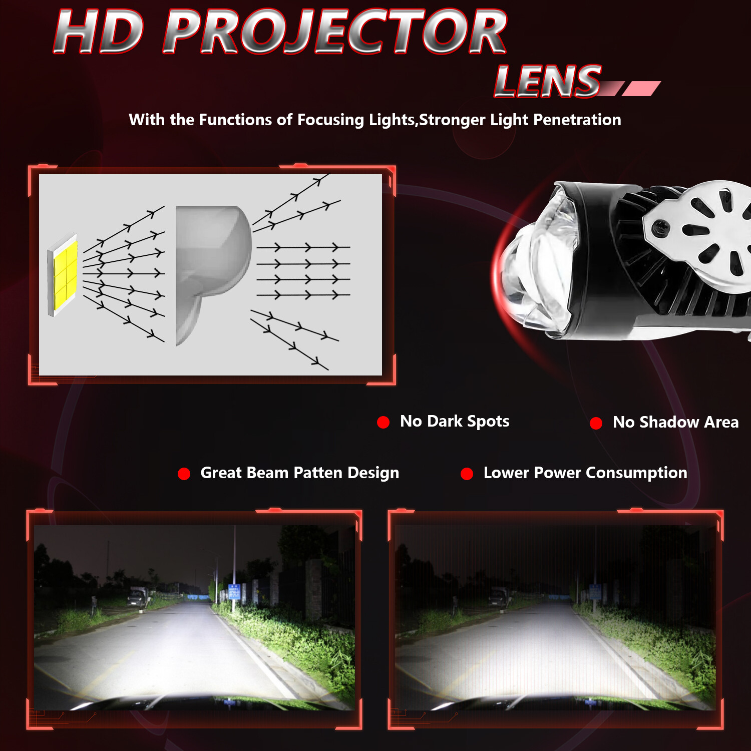 2Pcs H4/HB2 9003 160W Bi-LED Projector Lens Hi/Lo Motorcycle LED Headlight Bulbs