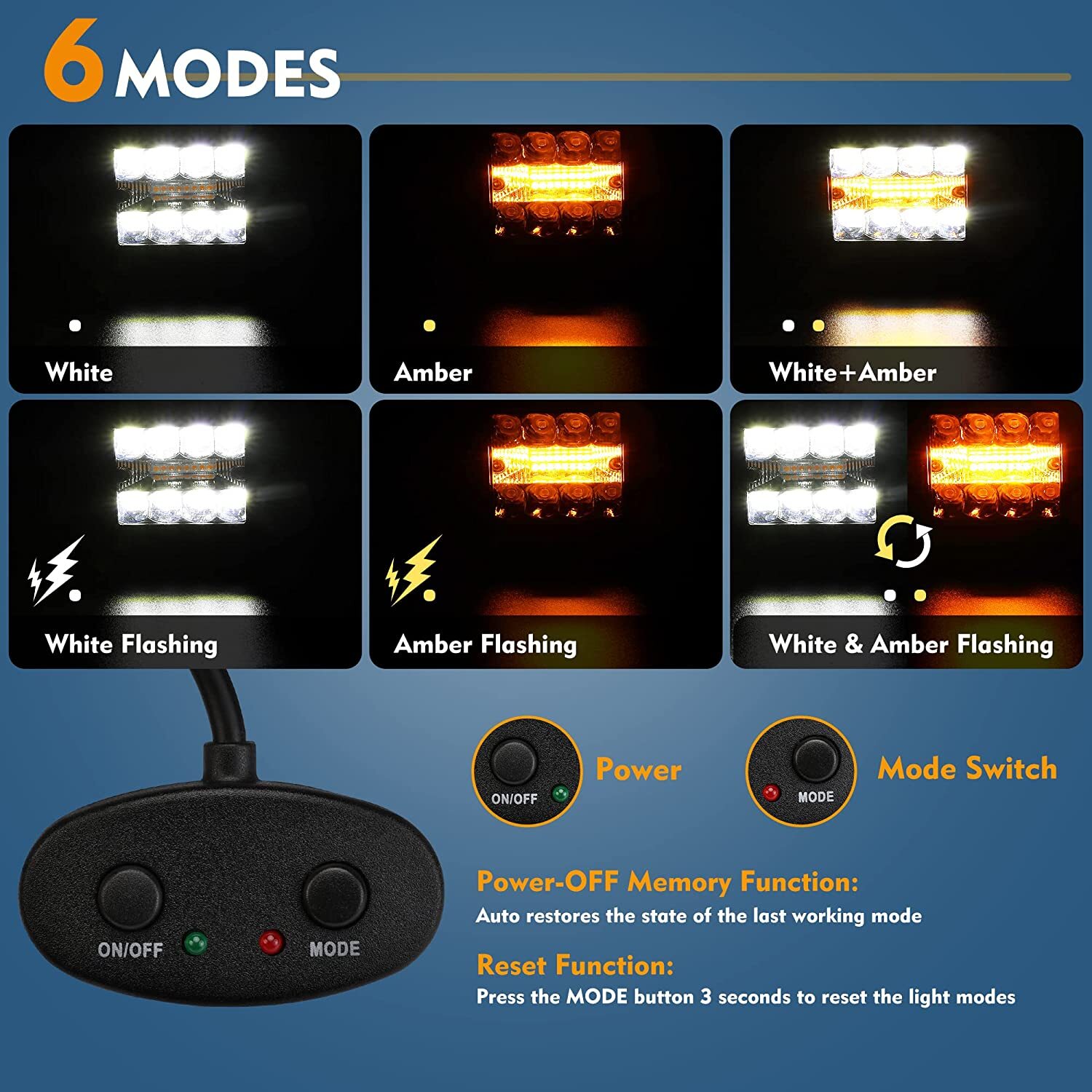 2PCS 48W LED Light Pods Spot Flood White Amber Strobe Off Road Fog Driving Light