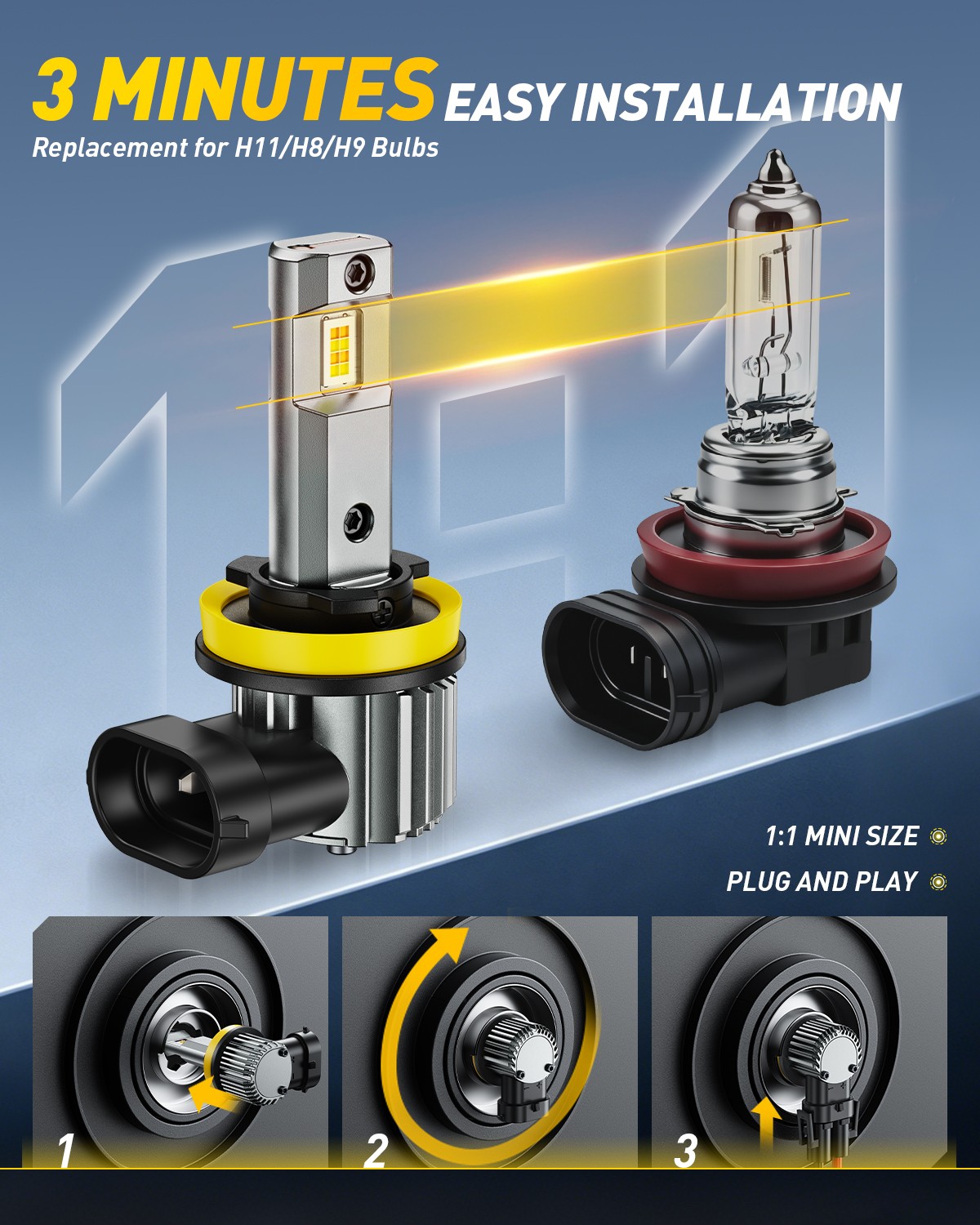 H11/H8 LED Headlight Super Bright Bulb White Yellow High/Low Beam 50000LM 2-6X