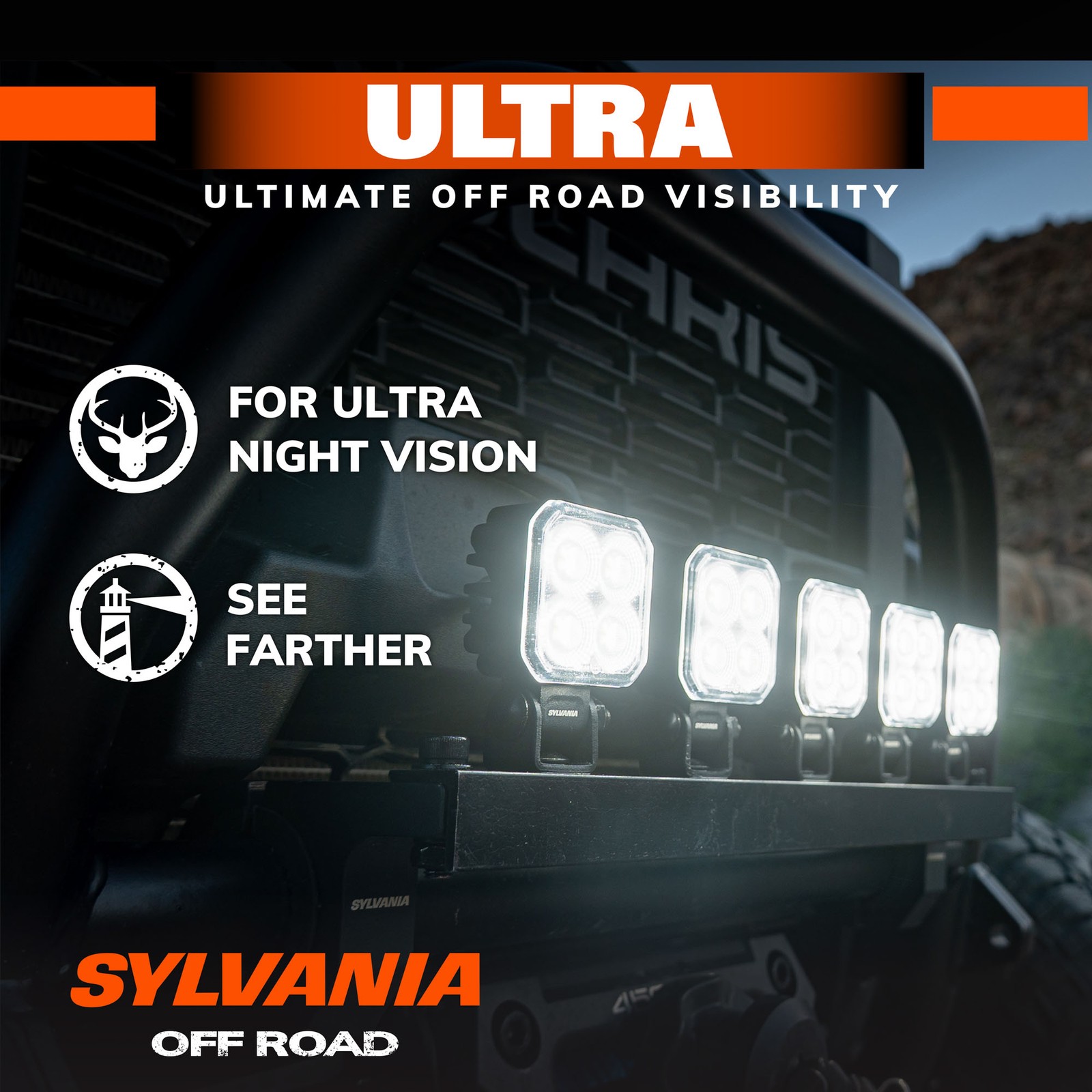 SYLVANIA Ultra 2″ Cube LED Light Pod – 2400 LM Flood Off Road 2 PC