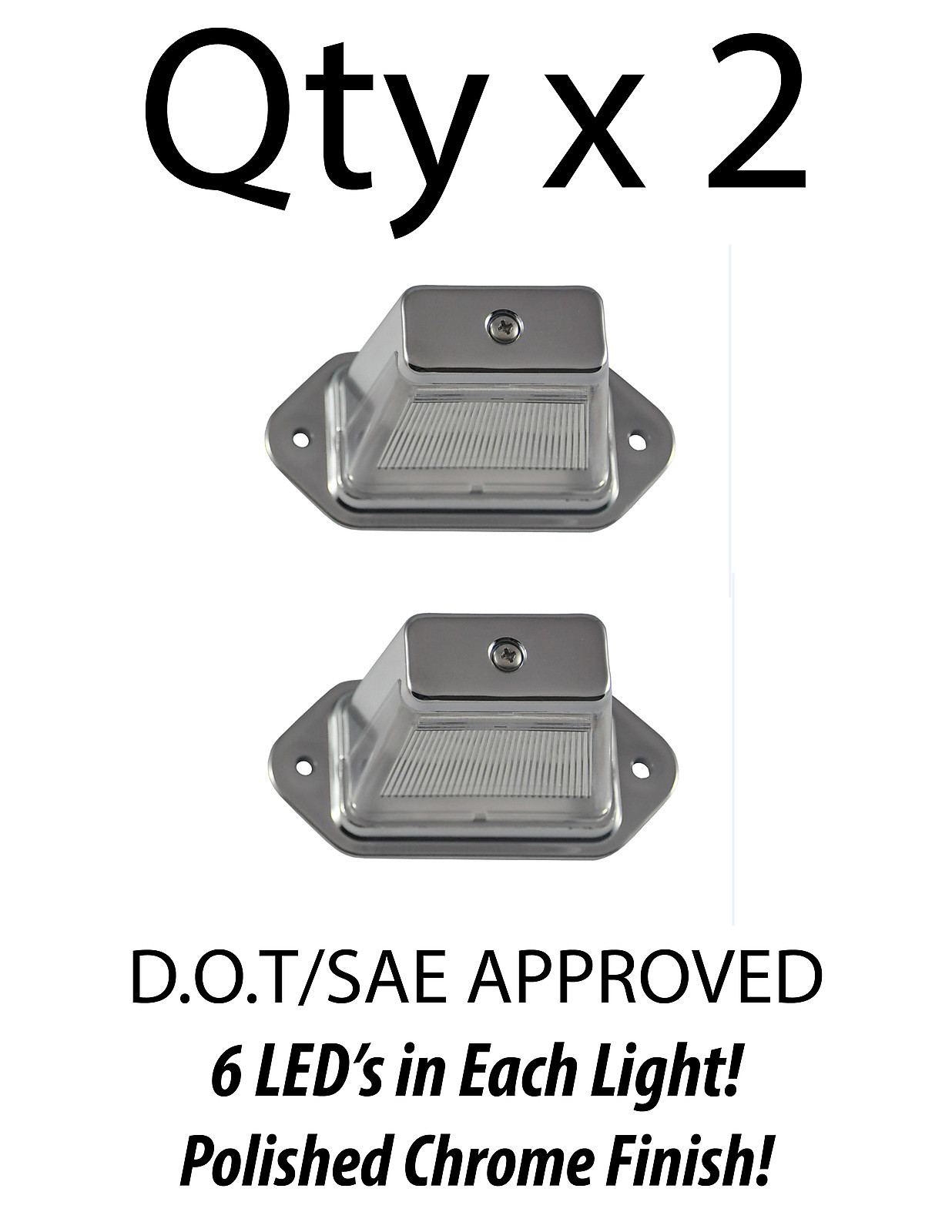 HEAVY DUTY LICENSE PLATE 6 LED LIGHT BOAT TRAILER RV TRUCK ATV – CHROME – QTY 2