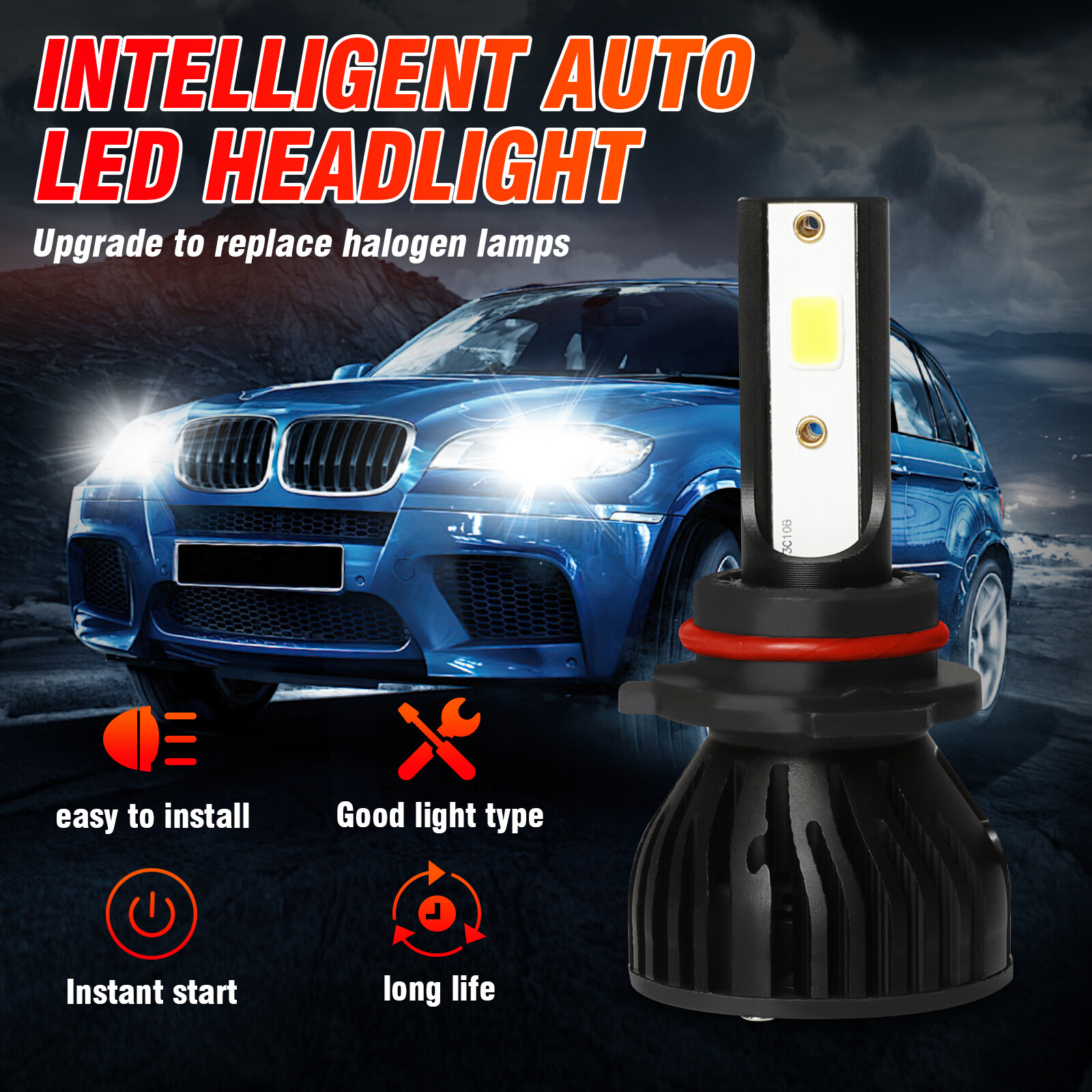 9012 LED Headlight High Low Beam H16/5202/2504 Fog Light Bulbs Kit 6000K 4pcs