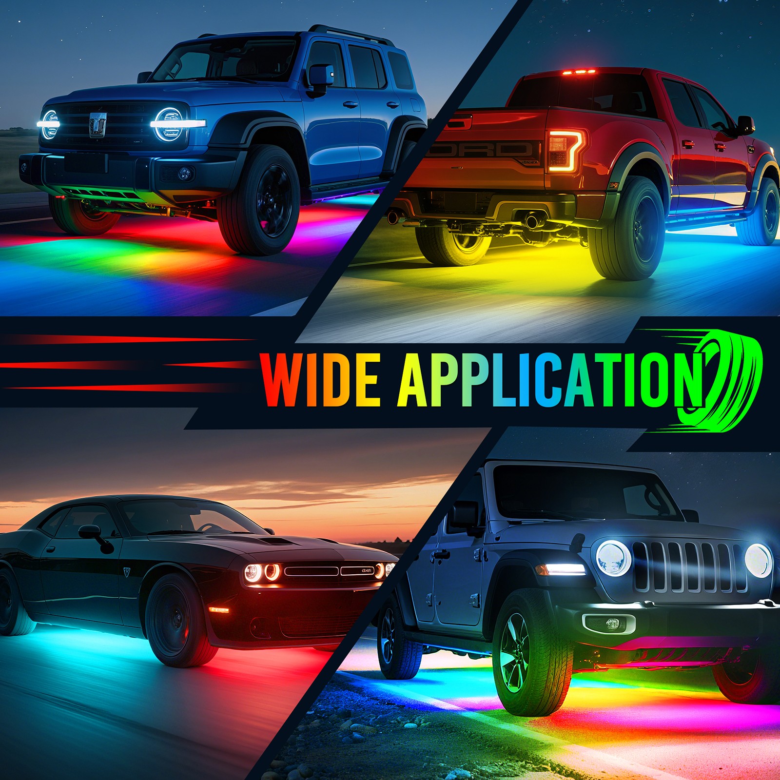 8Pcs RGB+IC Underglow LED Light Bar Car Exterior Neon Kit Underbody Light Strip