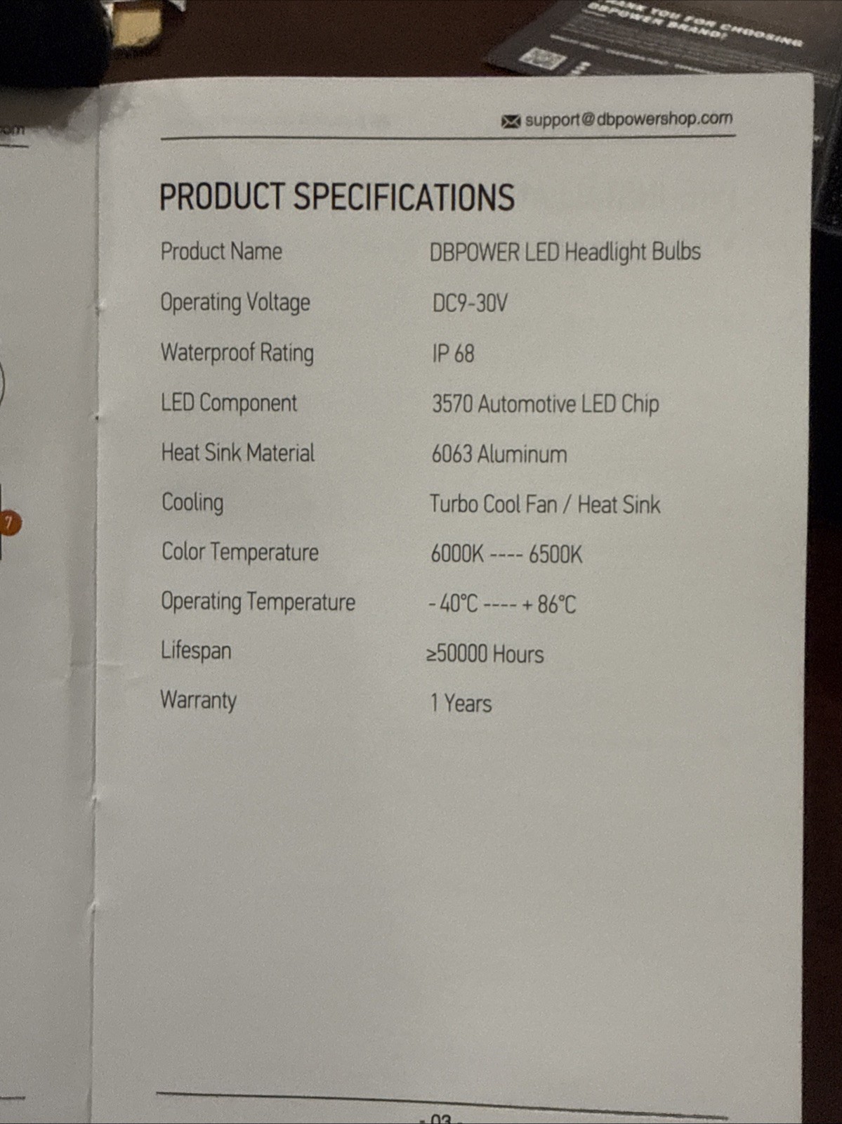 DB POWER Dc9-30V LED Vehicle’s Headlight Bulbs New Open Box