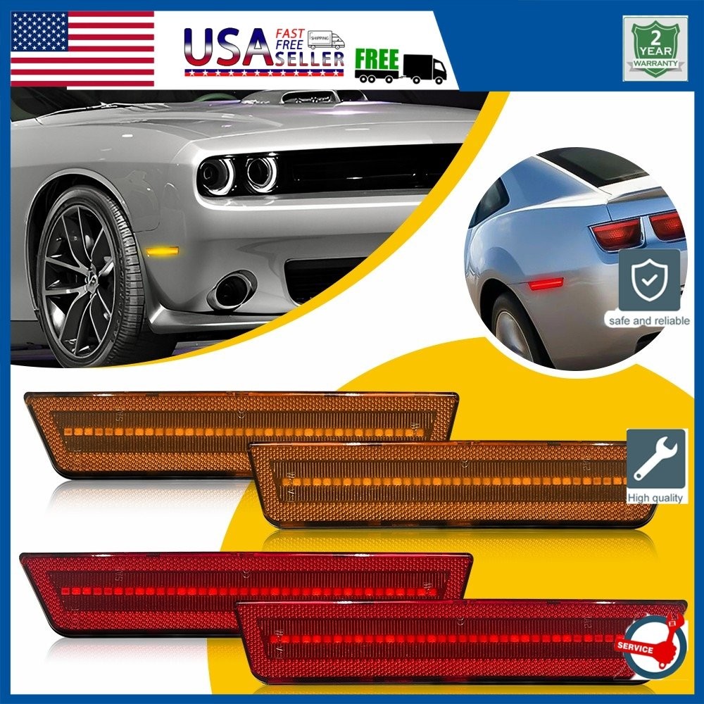 2/4x For 08-14 Dodge Challenger Front & Rear Side Marker Lights Kit Housings