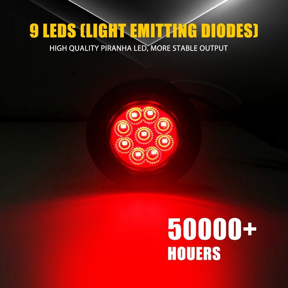 2″ Round 9 LED Clearance Side Marker Light W/ Black Grommet For Truck UTV1-5set