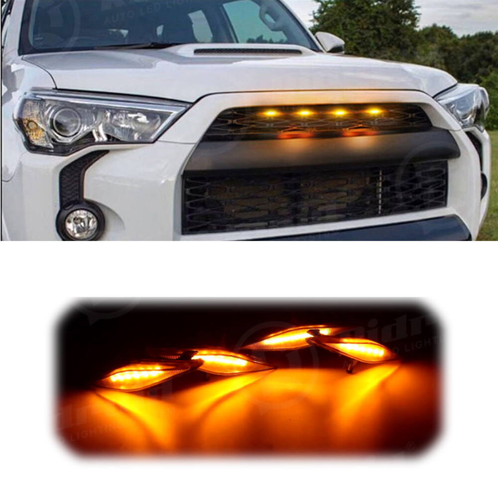Set 4PCS Smoked Front Grille Led Amber Lights Light For Toyota 4Runner 2014-2019