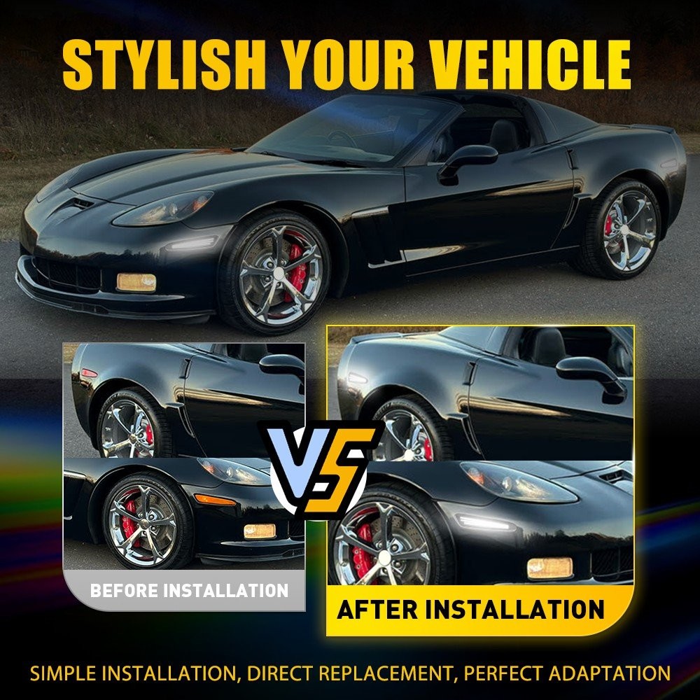 F+R 3-Row Marker LED 2005-2013 Lights Side Set White for Chevrolet Corvette C6