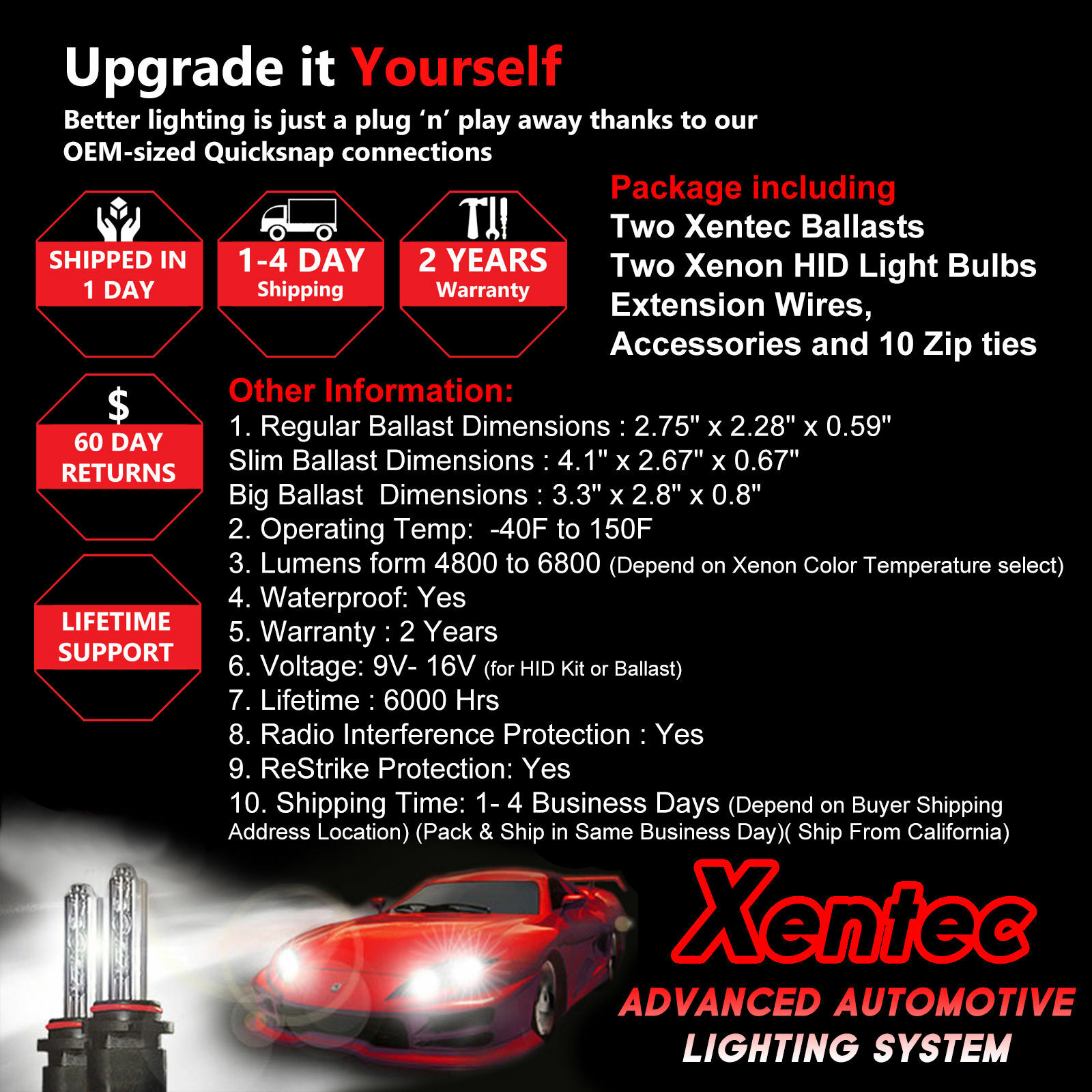 Xentec HID Conversion Kit Xenon Lights H4 HB2 9005 9006 9007 HB3 HB4 HB5 H13 880