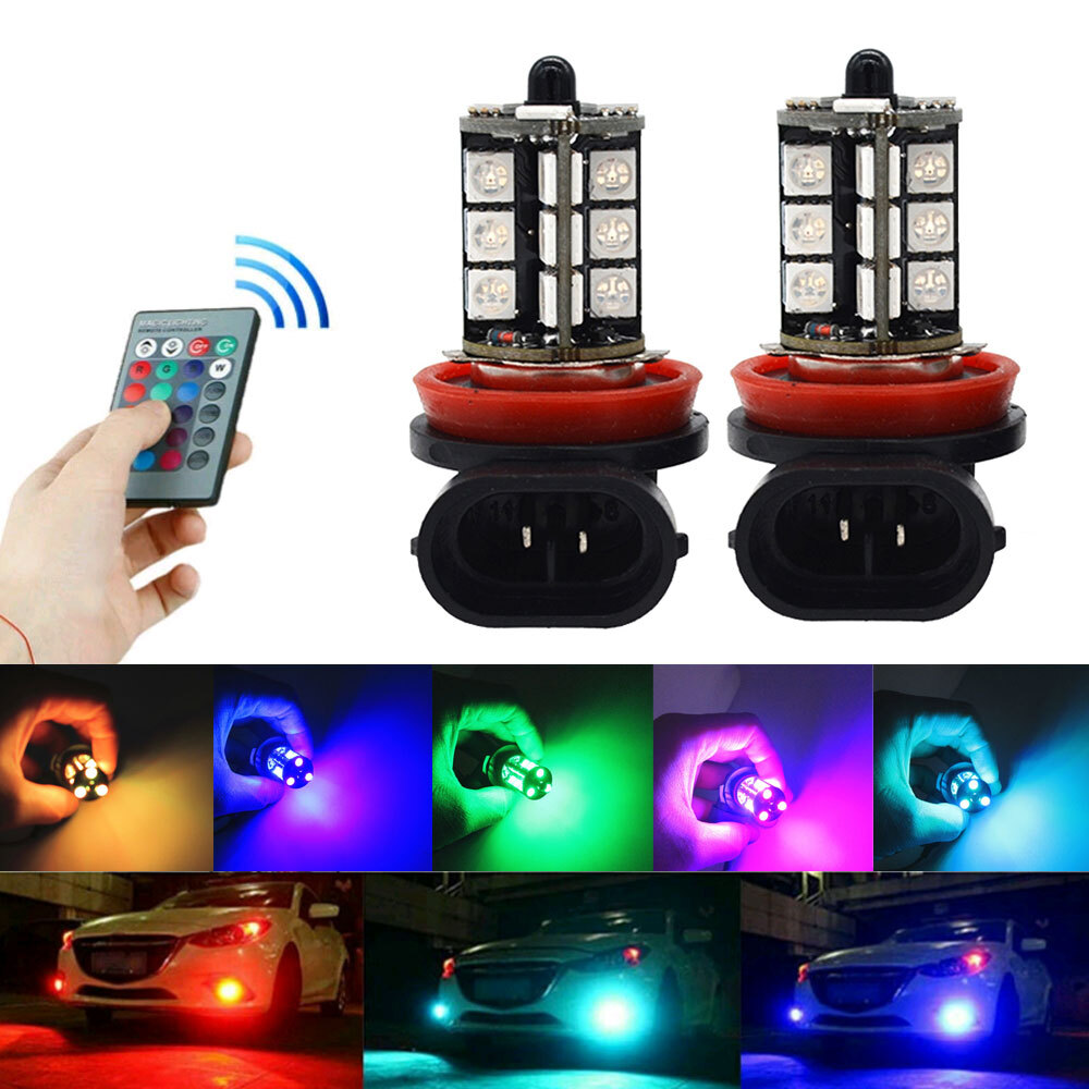 2pcs H8 H9 H11 LED Fog Light Bulbs 16 Color Changing RGB Remote High Power Lamp