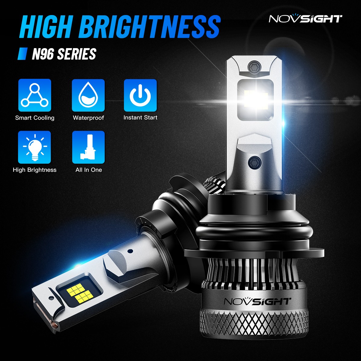 NOVSIGHT LED Headlight Bulbs HB1 9004 6500K Cold White 12000LM Plug&Play Hi-Low