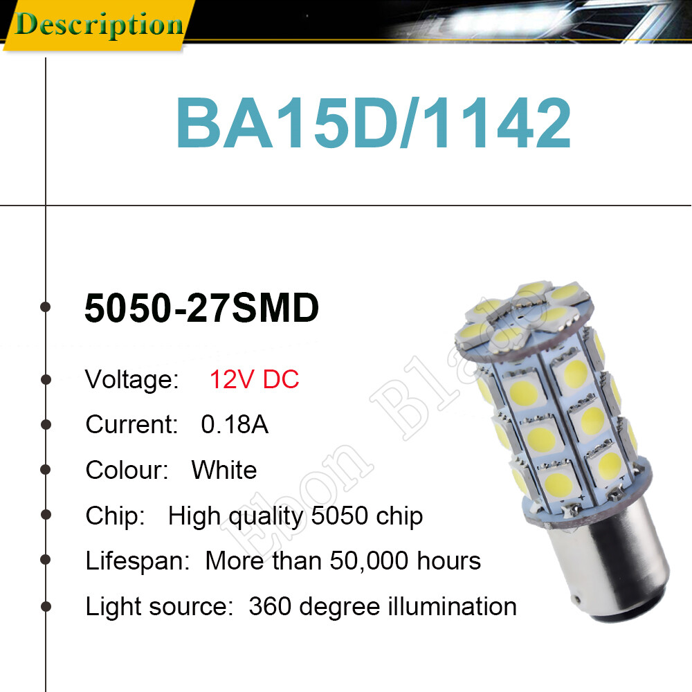 2x 12V BA15D LED LIGHT GLOBE WHITE 27 SMD 5050 Caravan Car Auto Indicator Signal