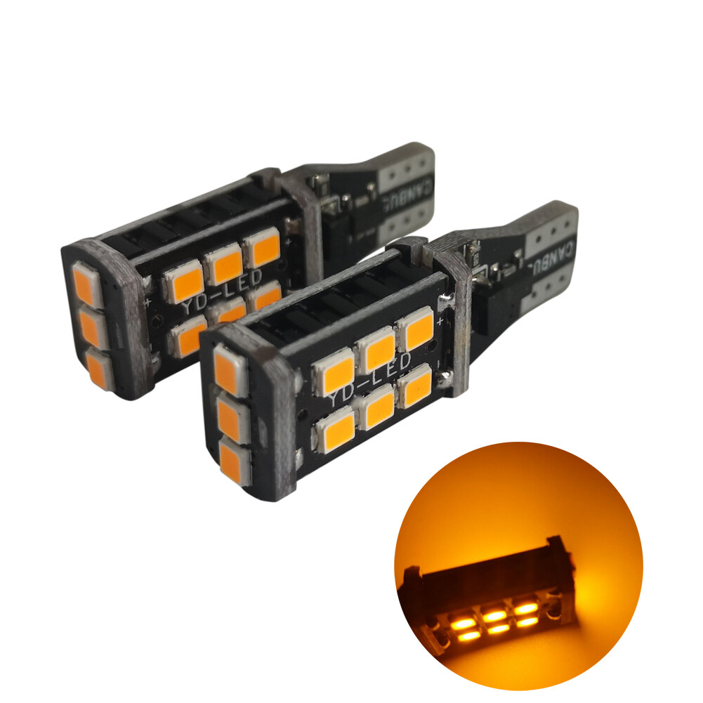 2X Amber Yellow T15 2835 15LED Car Indicator Turn Signal Wedge Light Bulb 10-30V