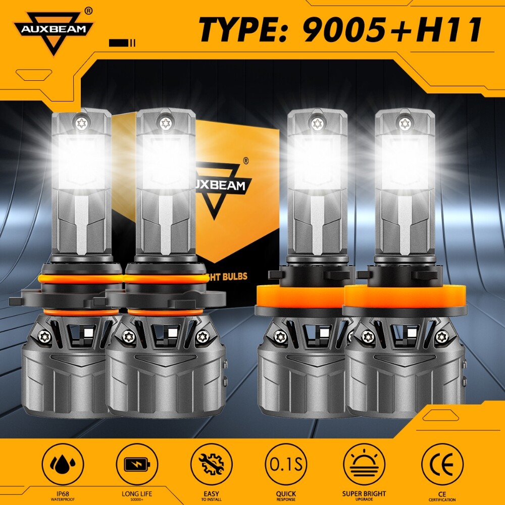 AUXBEAM Combo 9005+H11 LED Headlight Kit Mini Bulbs High Low Beam White 56000LM