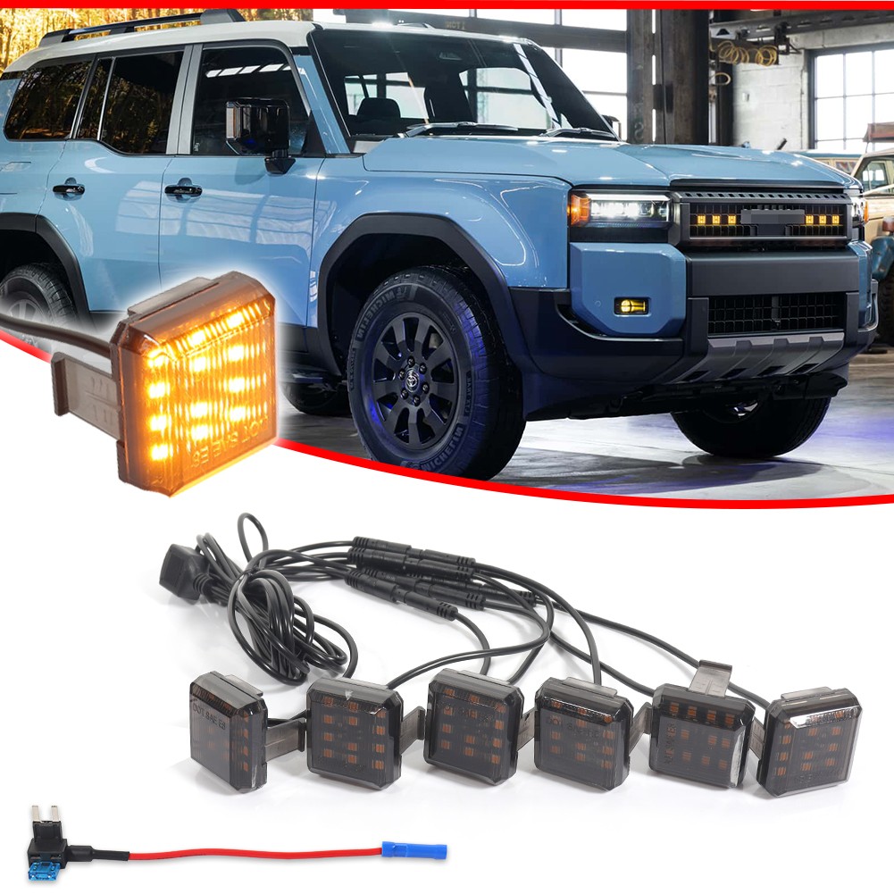 6PCS Smoke Amber LED Front Grill Lighting Kit For Toyota 2024+ Land Cruiser J250