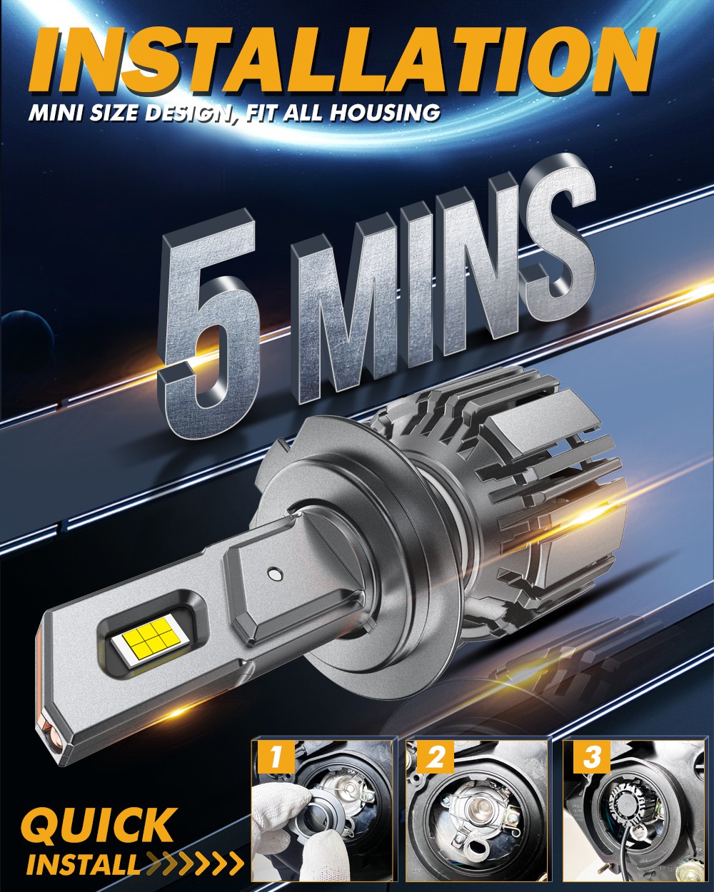 AUXBEAM H7 Canbus LED Headlight Bulb Kit High Beam 6500K White Bulbs Bright Lamp