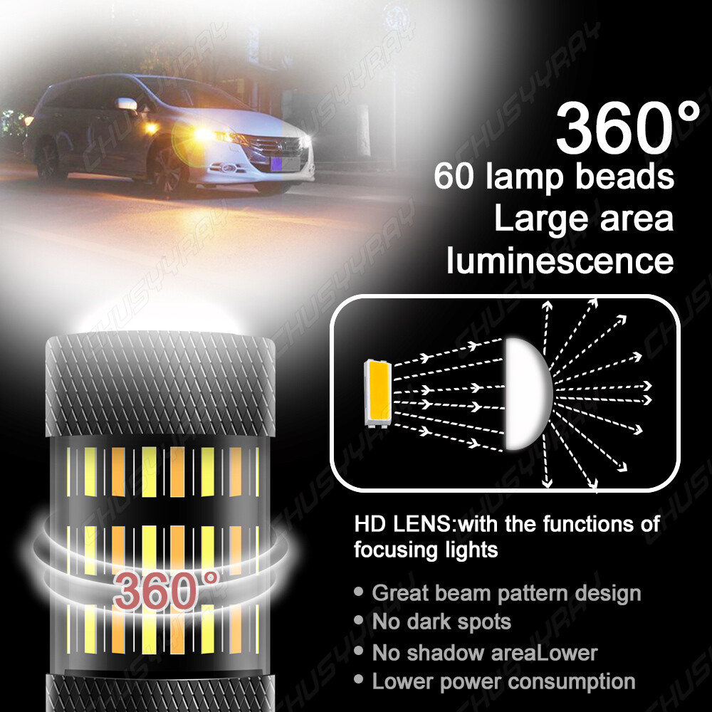 7443 7444 Switchback LED Turn Signal Parking DRL Light Bulbs Dual Color Pair