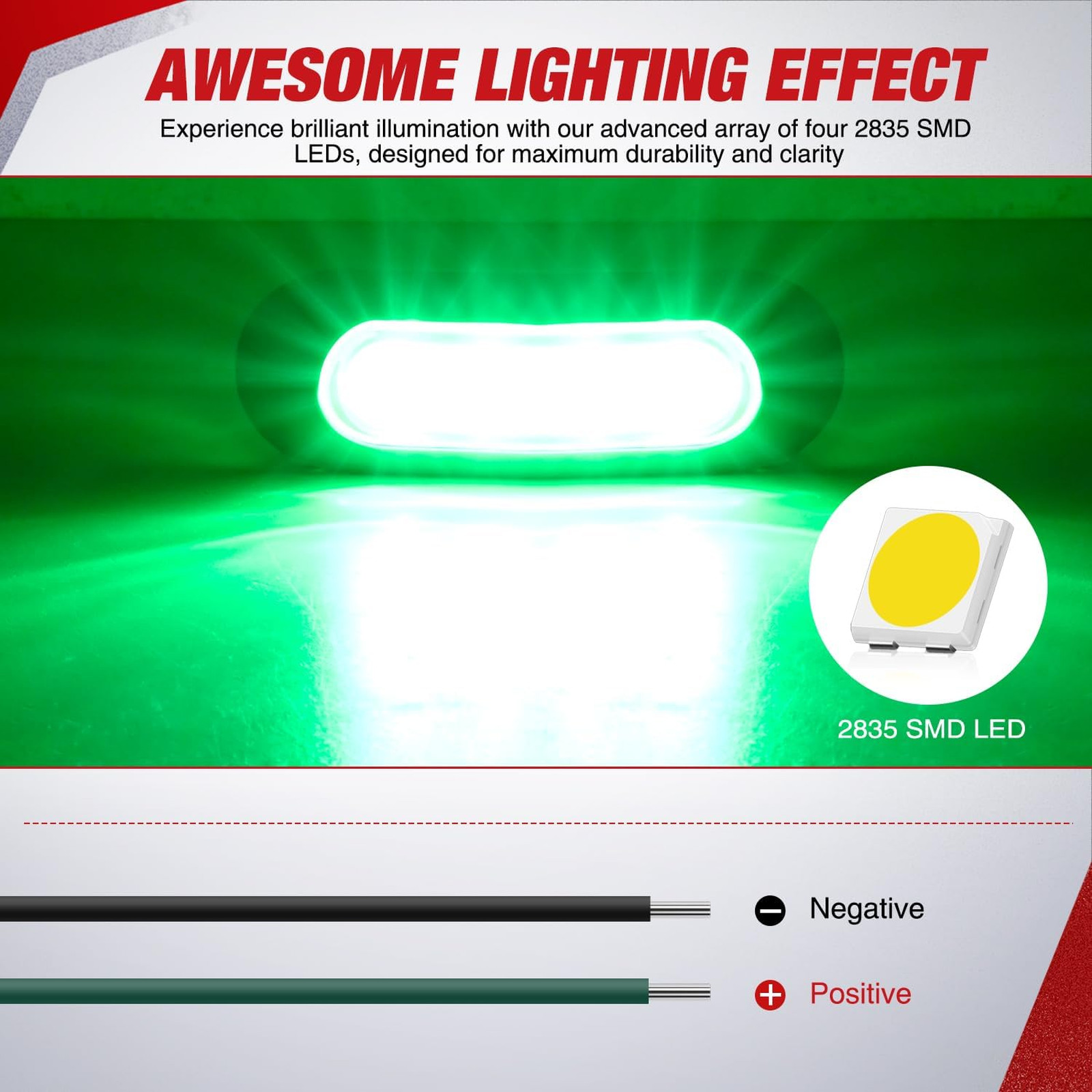 10PCS Green Oval Side Marker Lights 4 LED 3.7 Inch Waterproof DC 12-24V for Car