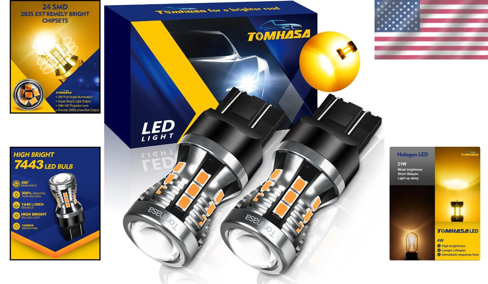 Energy Efficient Amber 7440 7443 LED Bulbs – Ultimate Visibility Upgrade