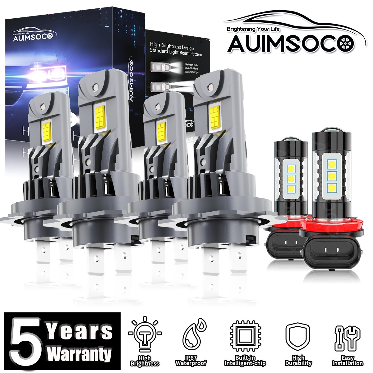 For Kia Optima 2014-2016 6x LED Headlight Kit Bulbs Hi-Lo Beam Fog Light 80000LM
