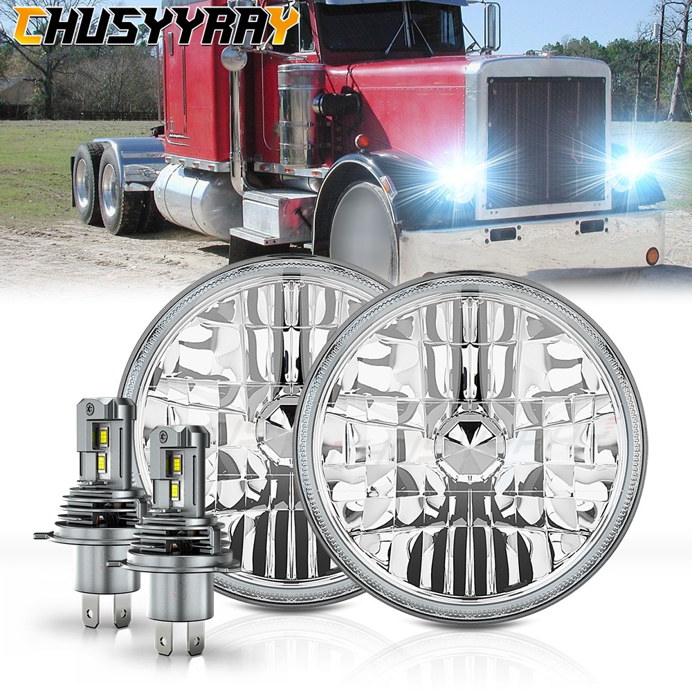 Newest Pair 7inch Led Round Headlight High-Low Beam for Peterbilt 379 359 Trucks