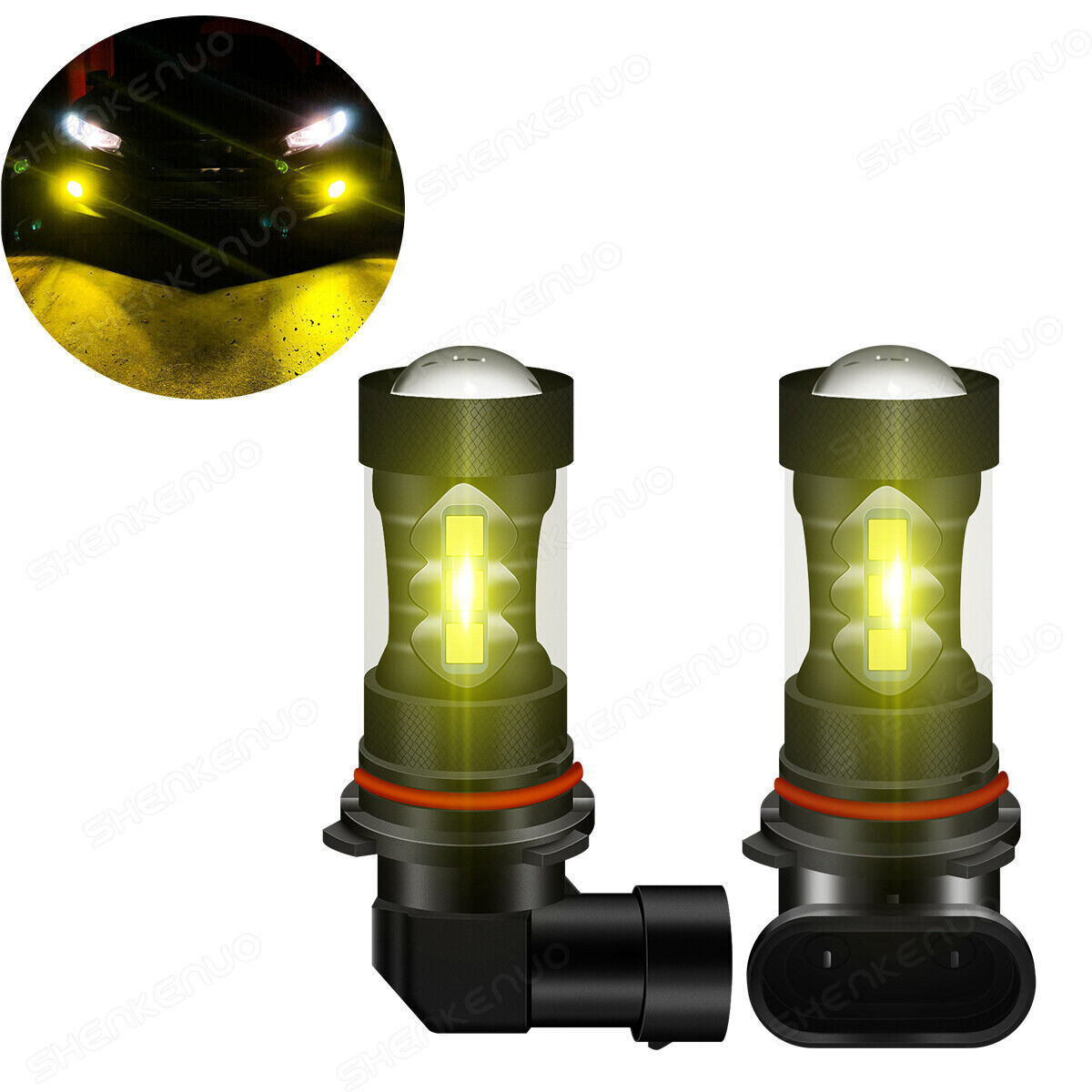 2x 9006 HB4 LED Fog Light Bulbs Kit 80W 2400LM 3000K Error Free Yellow Lamp