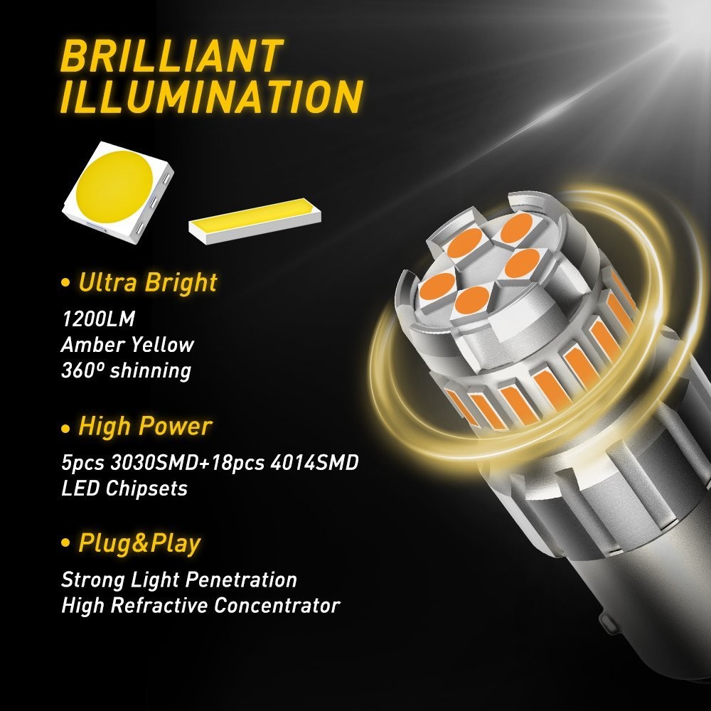 AUXITO 1157 Amber Yellow LED Turn Signal Indicator Parking Light Bulbs CANBUS EF
