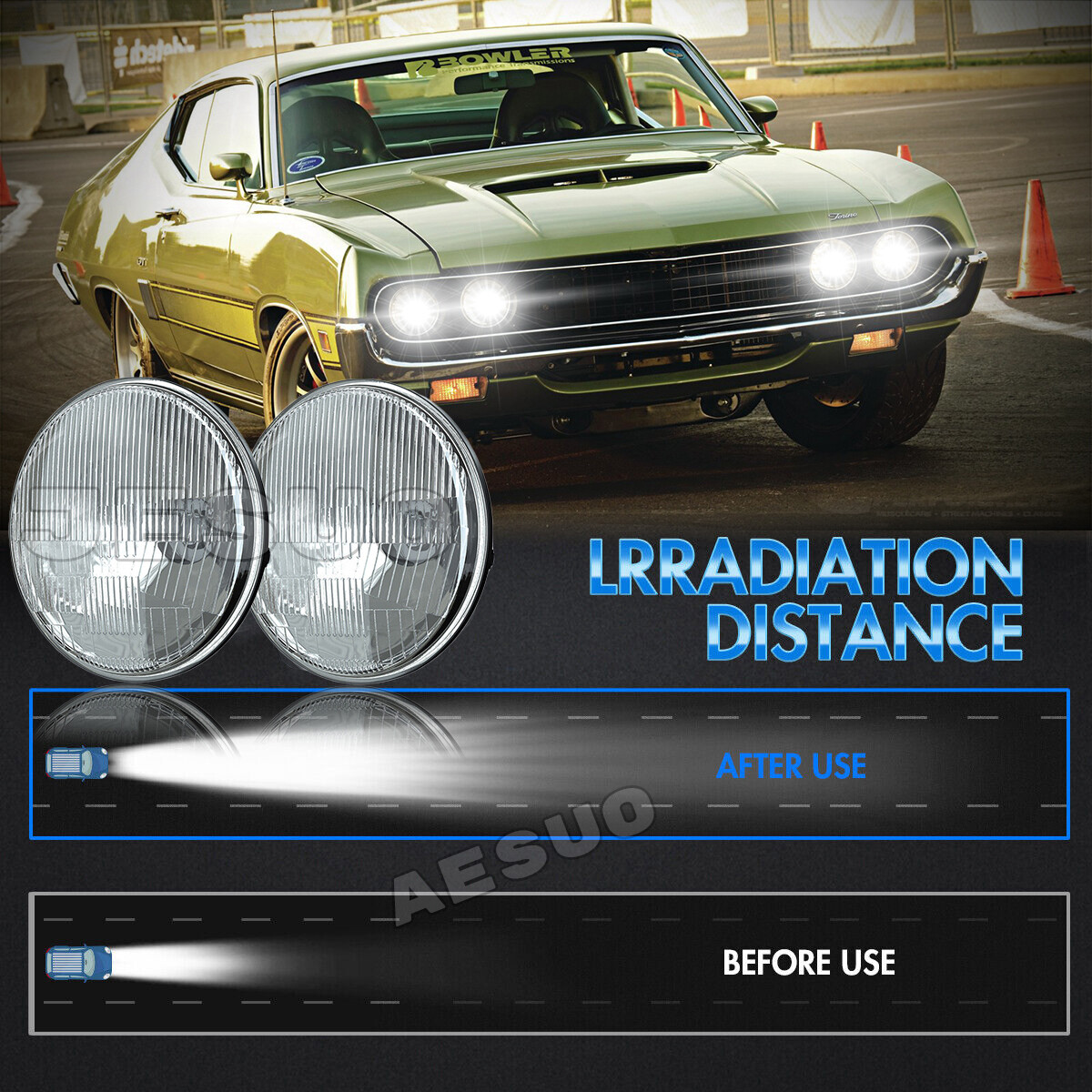 Round 5.75″ 5-3/4″ LED Hi/Lo Headlights for Ford Ranchero Gran Torino 1965-1976