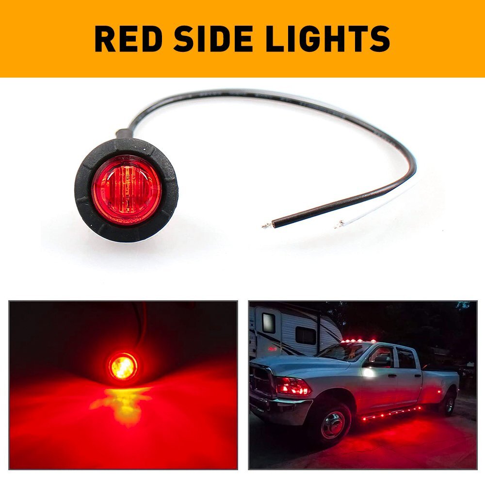 20X 3/4″ Side Marker Lights LED Truck Trailer Round Side Bullet Light Amber/Red