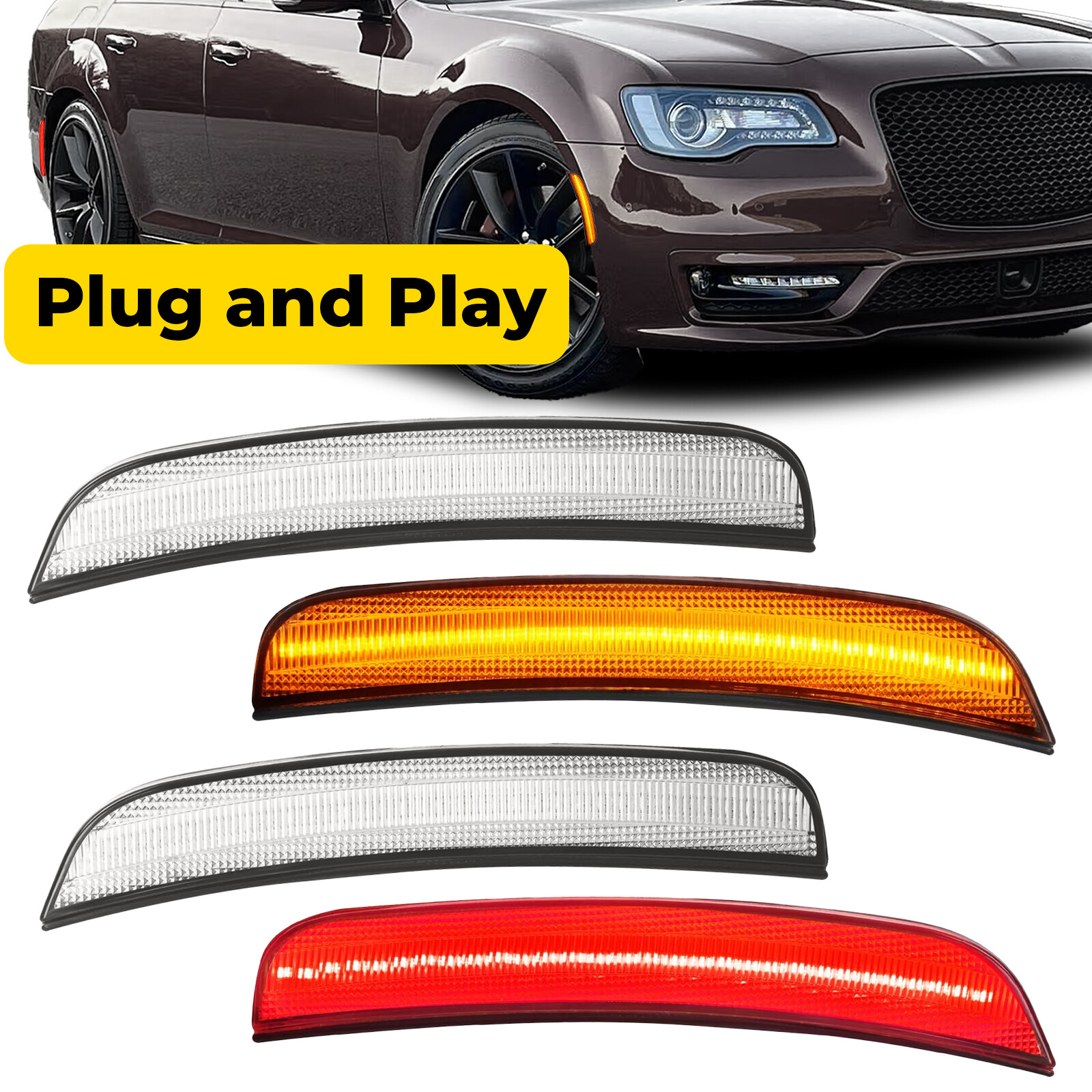 4 x Clear LED Front & Rear Side Marker Lights Lamp For Chrysler 300 2015-2023