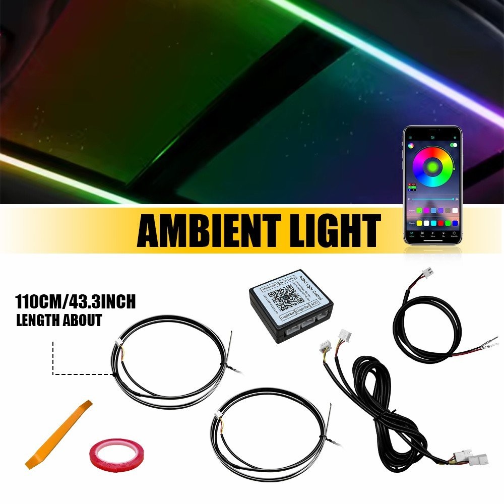 2Pcs RGB LED Sunroof Light Strip Car Roof Panoramic Skylight Ambient Lamp APP EJ