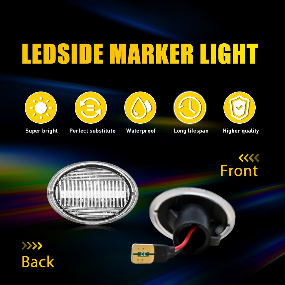 Front Left & Right Clear Amber LED Side Marker Light For Fiat 500 500e 2007-2019