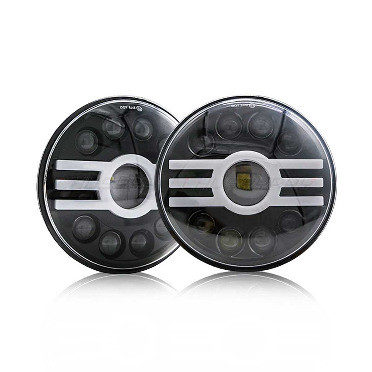 Pair Black 7 Inch Round Headlights Hi-Lo Sealed Beam For Peterbilt 379 359 Truck