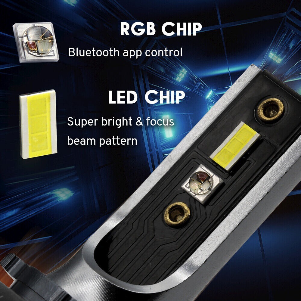 4pcs H11 + 9005 LED Combo RGB Multicolor Headlight Fog Light Bulb Phone Control
