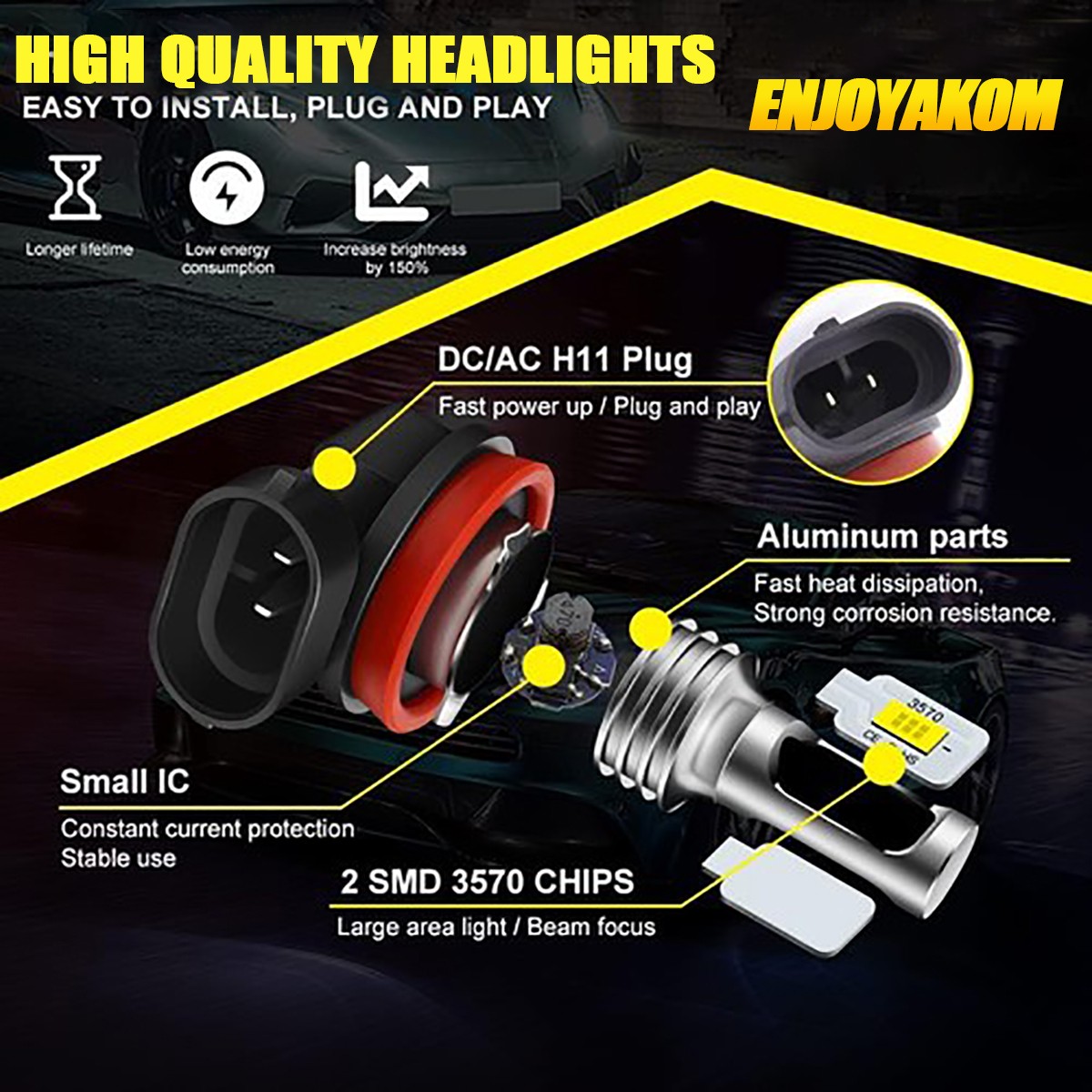9005 H11 LED Headlight KIT Combo Bulbs 12000K High&Low Beam Super Bright White