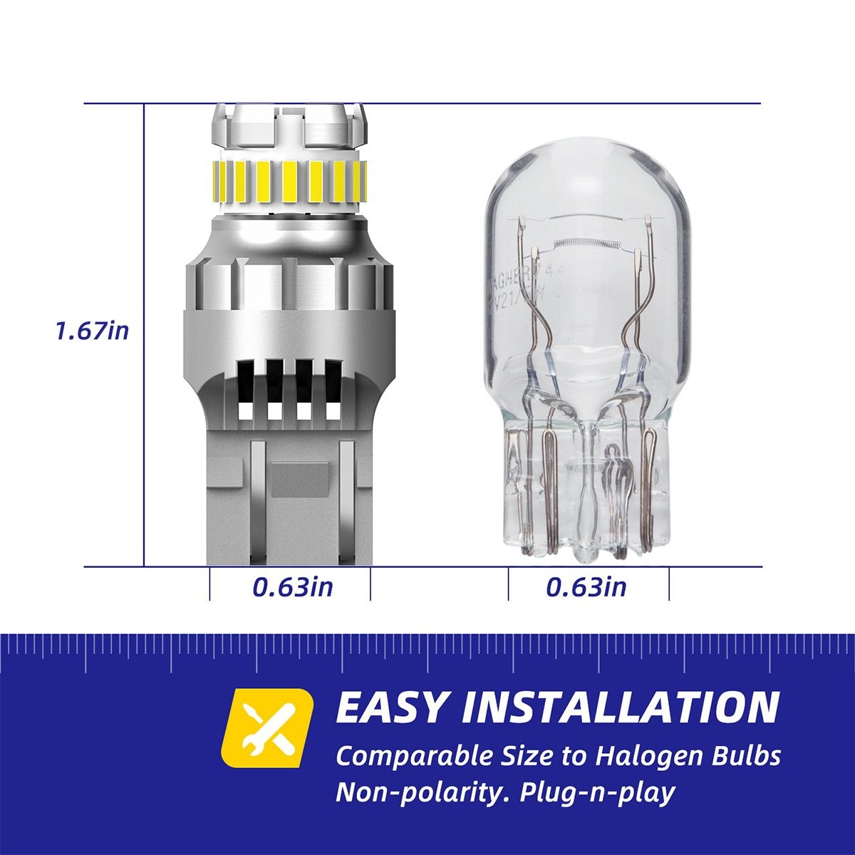 7443 LED Bulbs Error Free CANBUS Brake Tail Light White 6500K 2400LM 2-10X