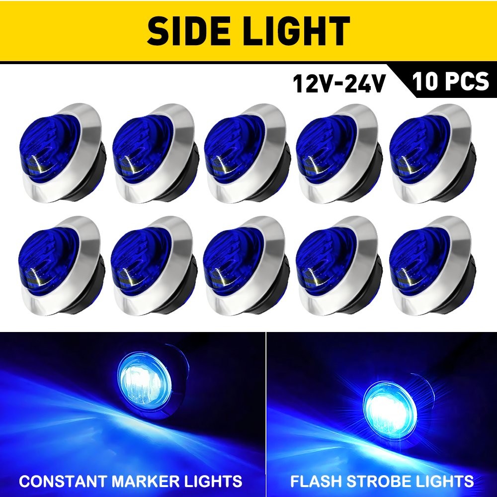 10x Mini 3/4″Round Side Blue LED Clearance Marker Truck Trailer Bullet Light EXD