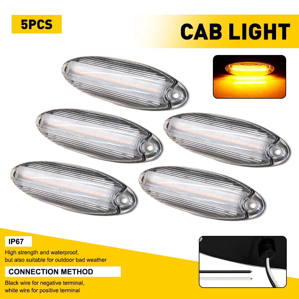 For Freightliner Cascadia All Years Clear Amber LED Raised Roof Marker Lamps 5Pc