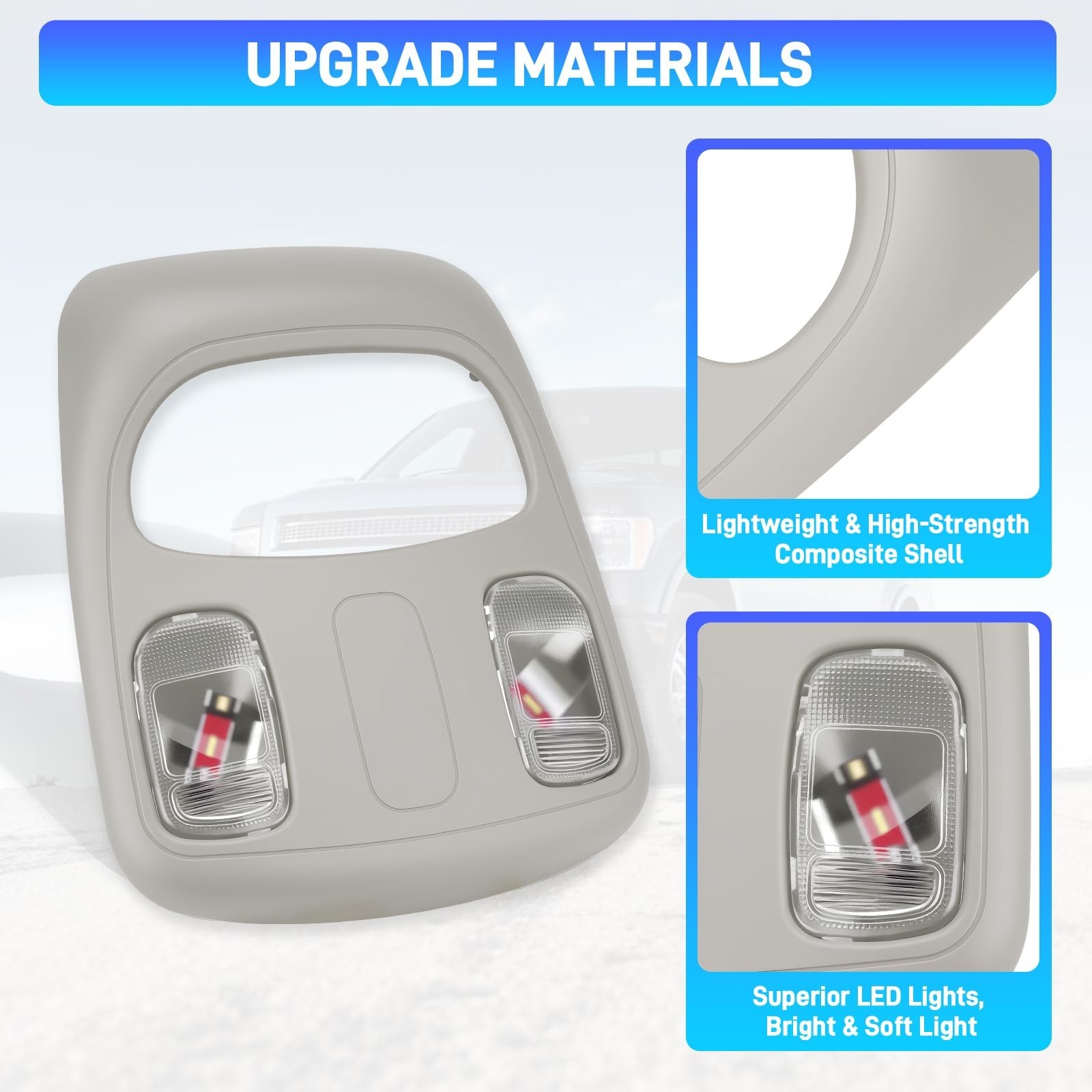 Upgraded LED Overhead Dome Light for Dodge Ram 1500 2500 3500 4500 5500 (Gray)